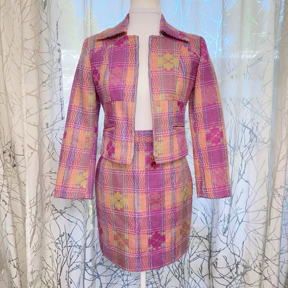VINTAGE BAZAR CHRISTIAN LACROIX COLORFUL TWEED ZIP UP JACKET HIGH RISE SKIRT SET - Picture 10 of 16